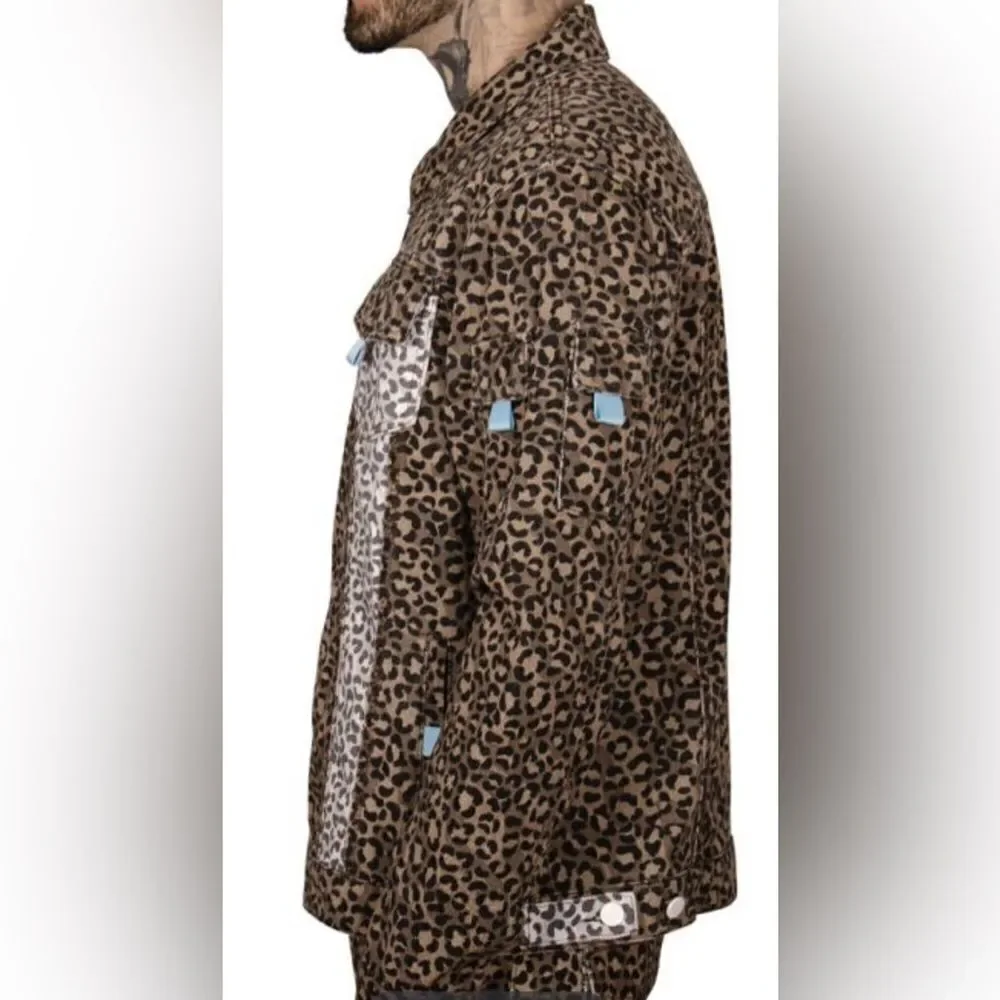 NWT The Hideout Clothing Men’s Tropics Leopard Denim Button Down Jacket - 3XL